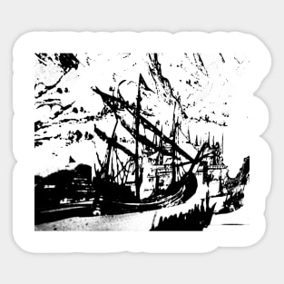 Abstract Black And White Pirate Ship Sticker